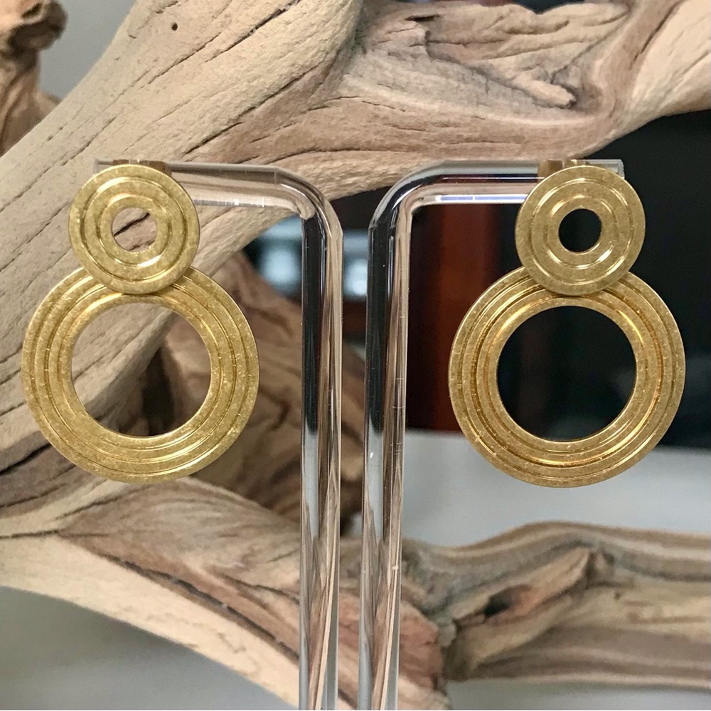 Madewell Double Circle Etched Interlock Drop Earrings Classic Career Lady Chic